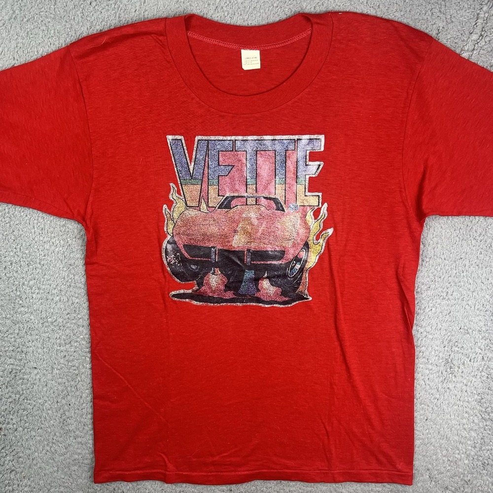 Vintage Corvette Racing‎ Flames Vette Sport Car Red T Shirt Size Large